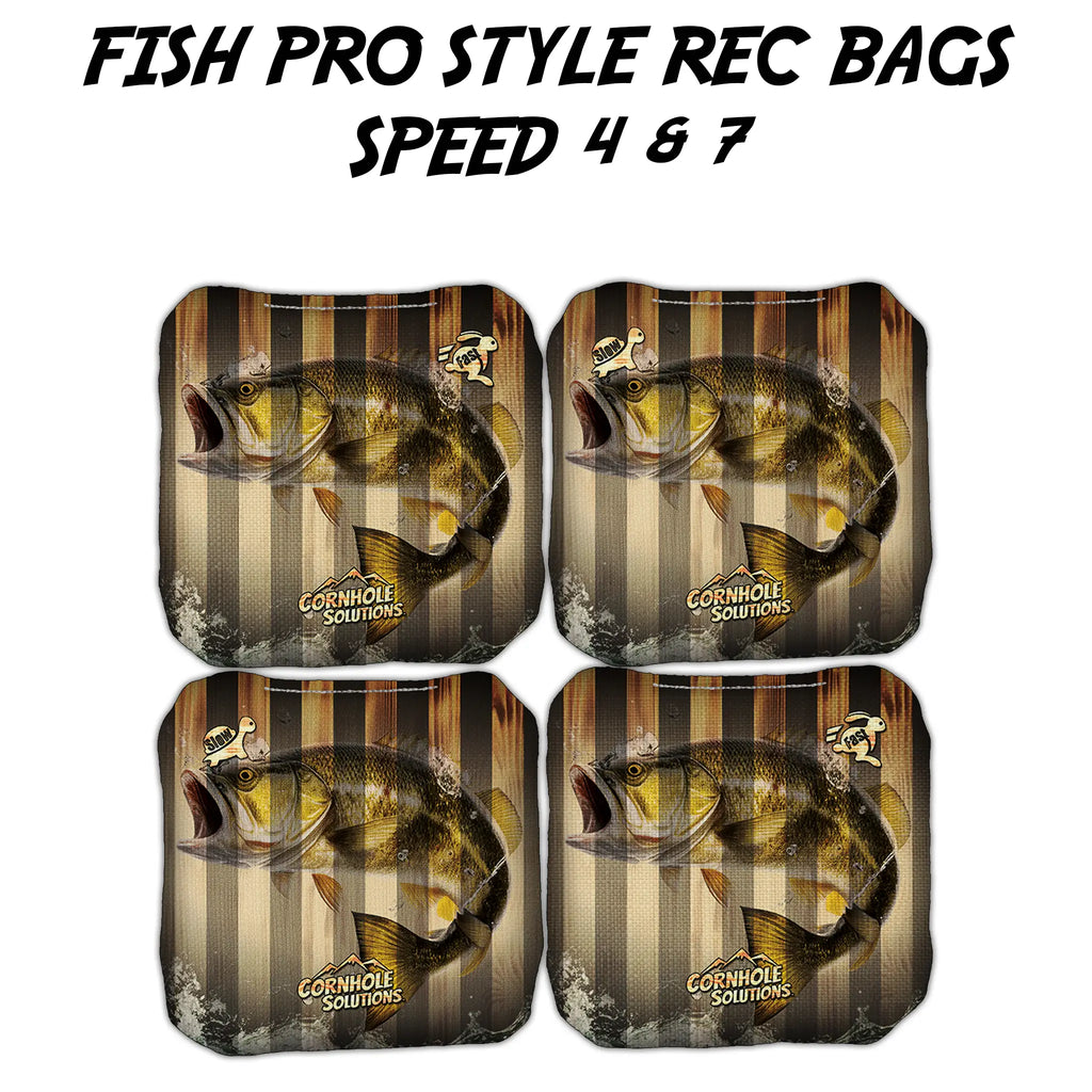 Fish flag design Pro Style Rec Cornhole Bags from Oak City Cornhole, featuring vibrant, detailed fish and flag imagery on dual-sided bags, ideal for both recreational and competitive play.