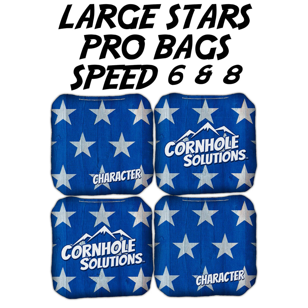 Large Stars Character pro cornhole bags from Oak City Cornhole, featuring dual speed sides for versatile play. Highly regarded by pros, these 16oz bags are filled with clean, consistent resin pellets, perfect for precision throws, smooth slides, and advanced techniques.