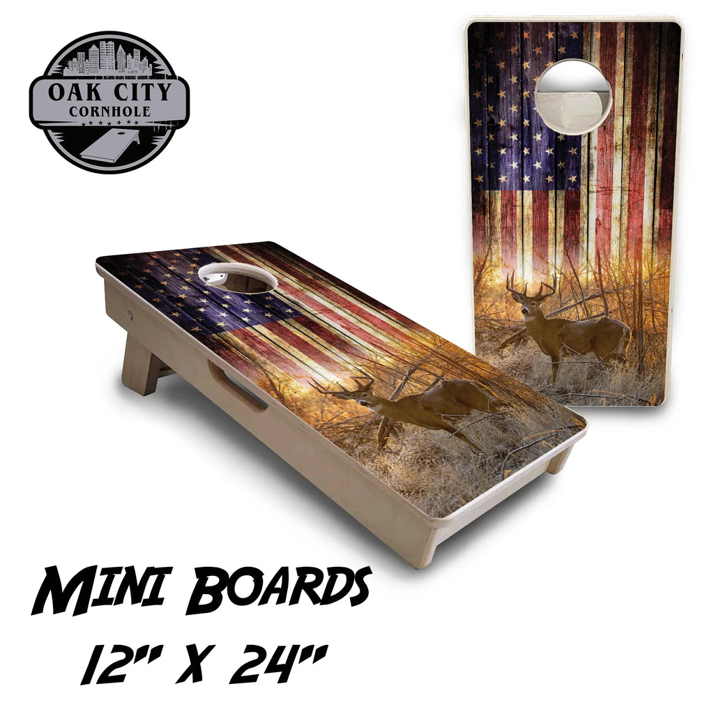 American Wilderness Deer Flag Cornhole Boards from Oak City Cornhole