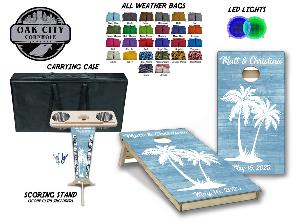 Custom Palm Tree Beach Regulation Cornhole Boards