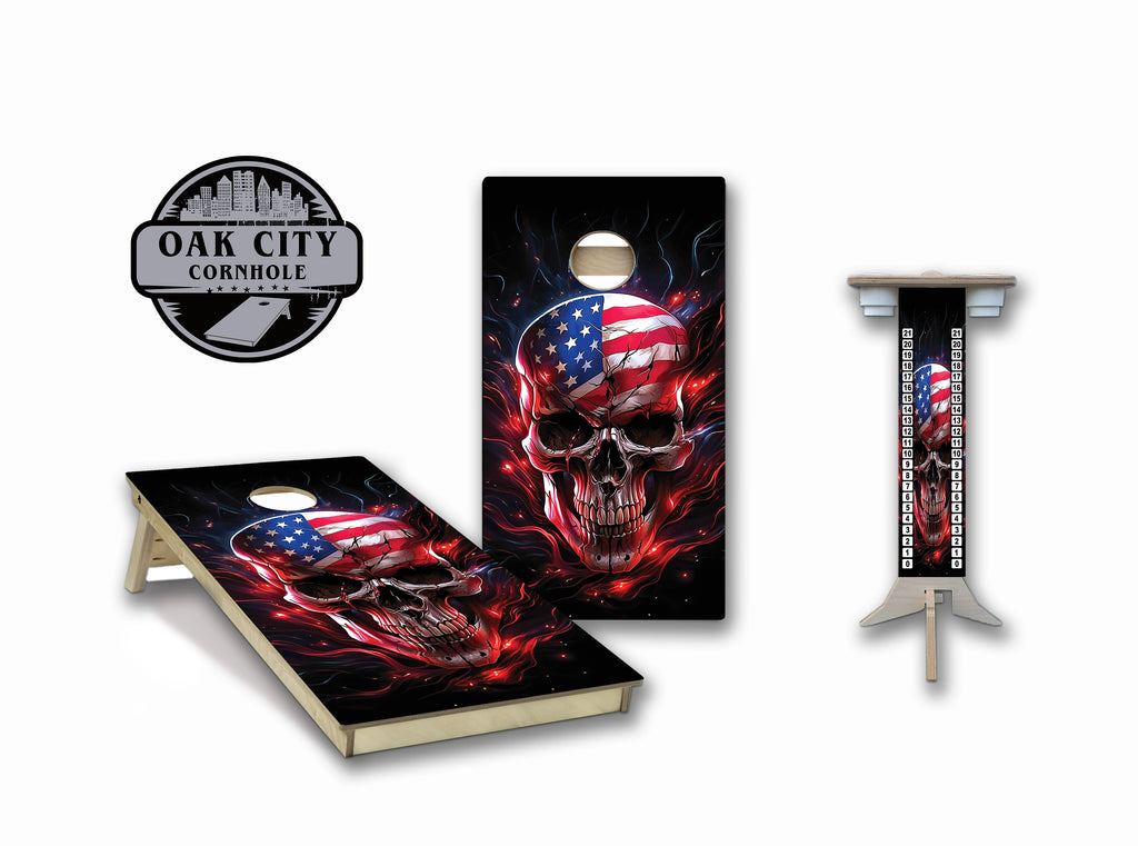 Patriot Skull Regulation Cornhole Boards - Oak City Cornhole