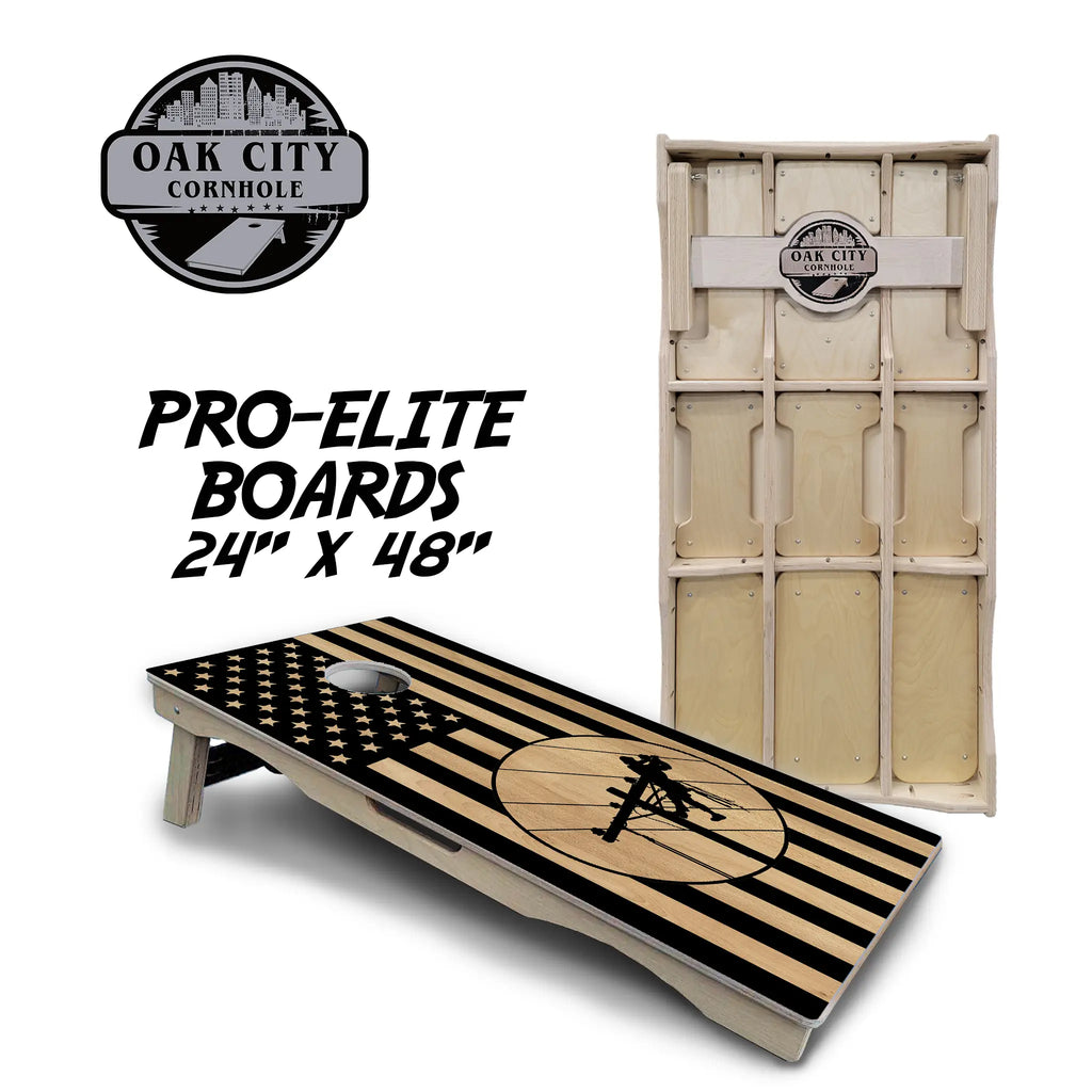 Lineman Pride Cornhole Boards from Oak City Cornhole