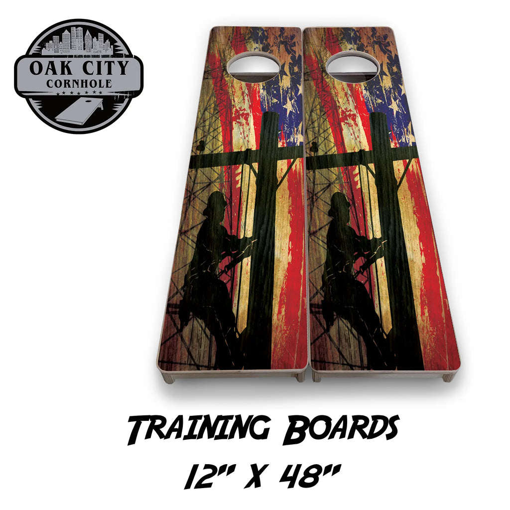 American Lineman Grit Cornhole Boards from Oak City Cornhole