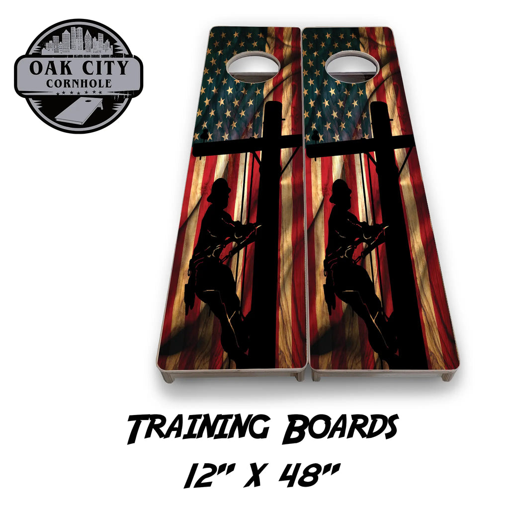 American Lineman Cornhole Boards from Oak City Cornhole