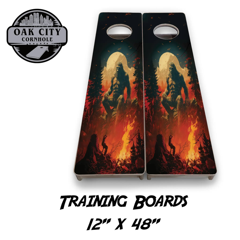 Bigfoot’s Forest Campfire Cornhole Boards from Oak City Cornhole