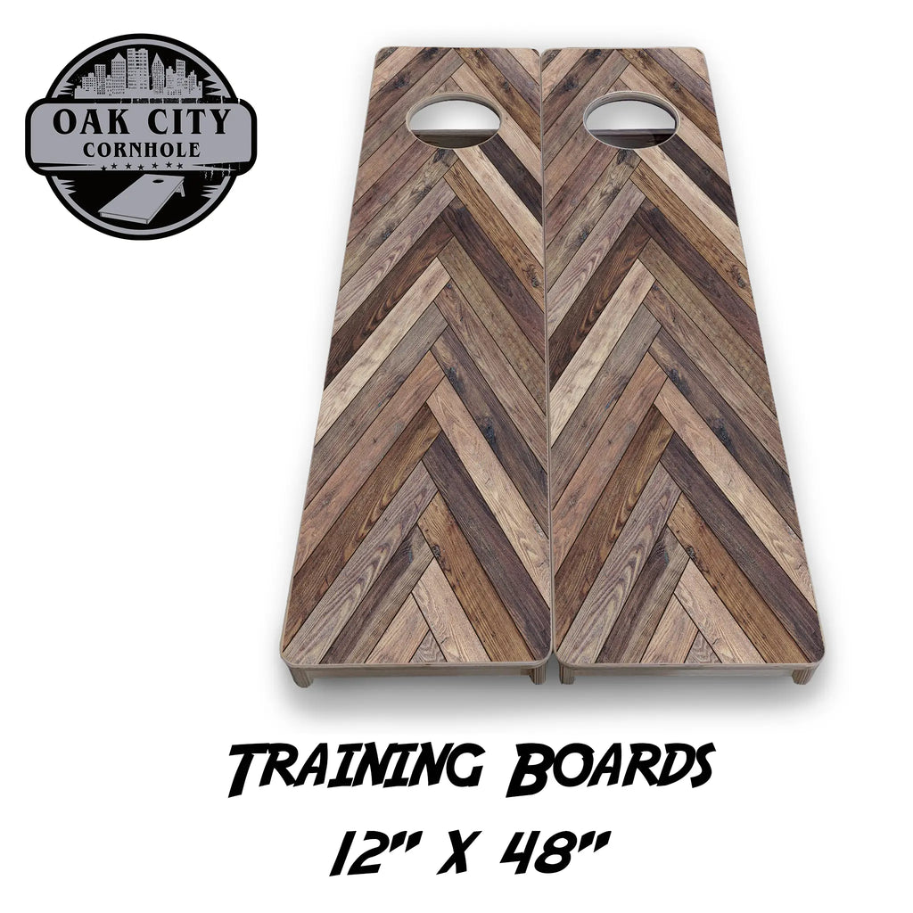 Premium handcrafted Herringbone Pattern Cornhole Boards by Oak City Cornhole.