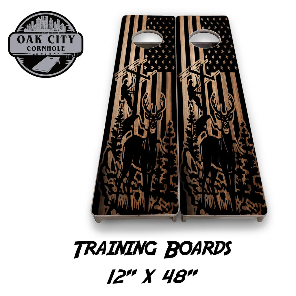 Lineman Deer Hunter Cornhole Boards – Tournament Design - Premium Handcrafted 24”x48” Set - Oak City Cornhole