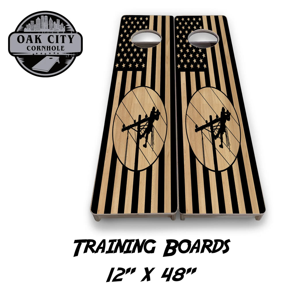 Lineman Pride Cornhole Boards from Oak City Cornhole