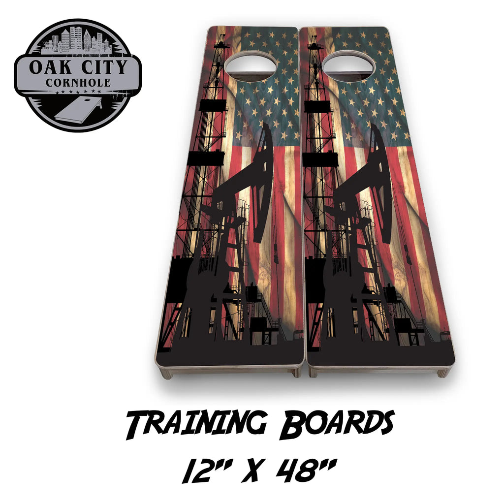 Roughneck Oilfield Heros Cornhole Boards – Tournament Design - Premium Handcrafted 24”x48” Set - Oak City Cornhole