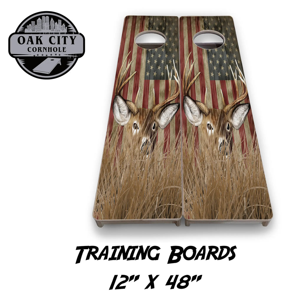 Patriots Pride Hidden Deer Cornhole Boards from Oak City Cornhole