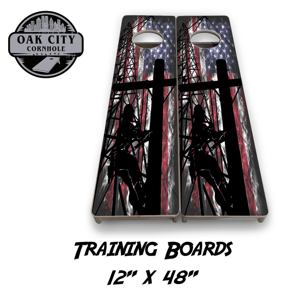 True American Grit Lineman Cornhole Boards from Oak City Cornhole