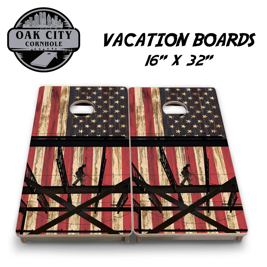 American Ironworker Cornhole Boards from Oak City Cornhole