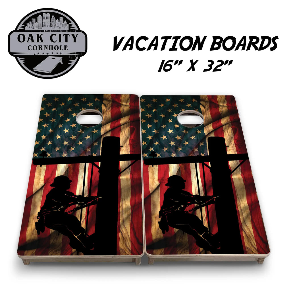 American Lineman Cornhole Boards from Oak City Cornhole