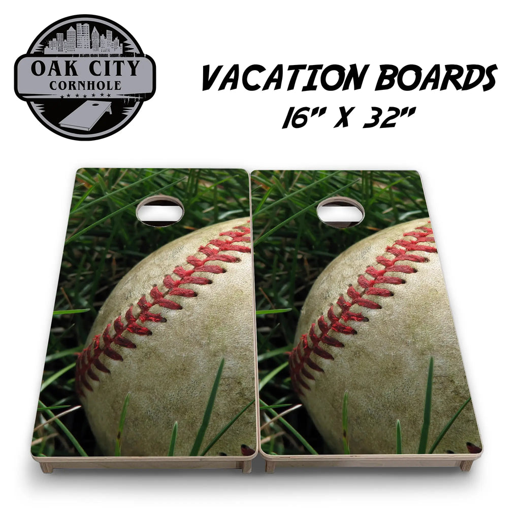 Classic Baseball Cornhole Boards from Oak City Cornhole, featuring a vibrant baseball-themed design.