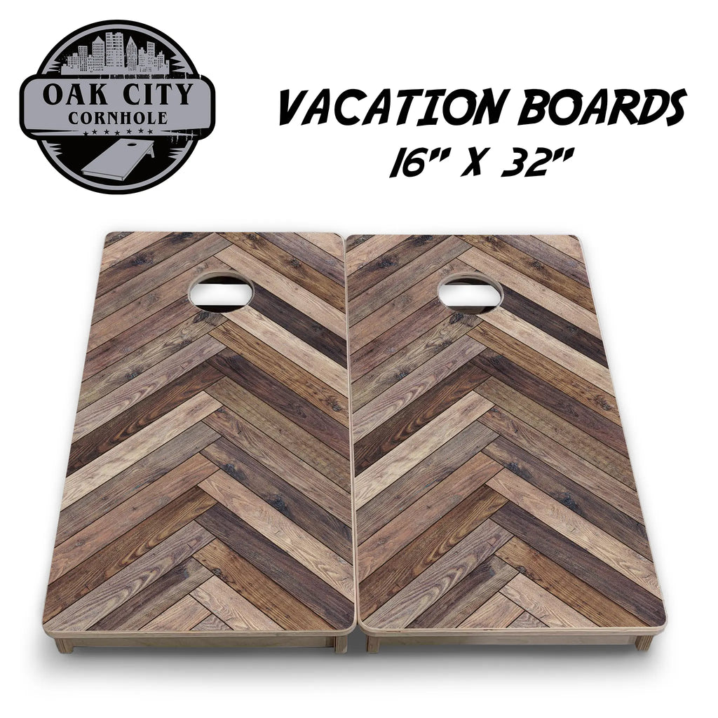 Premium handcrafted Herringbone Pattern Cornhole Boards by Oak City Cornhole.