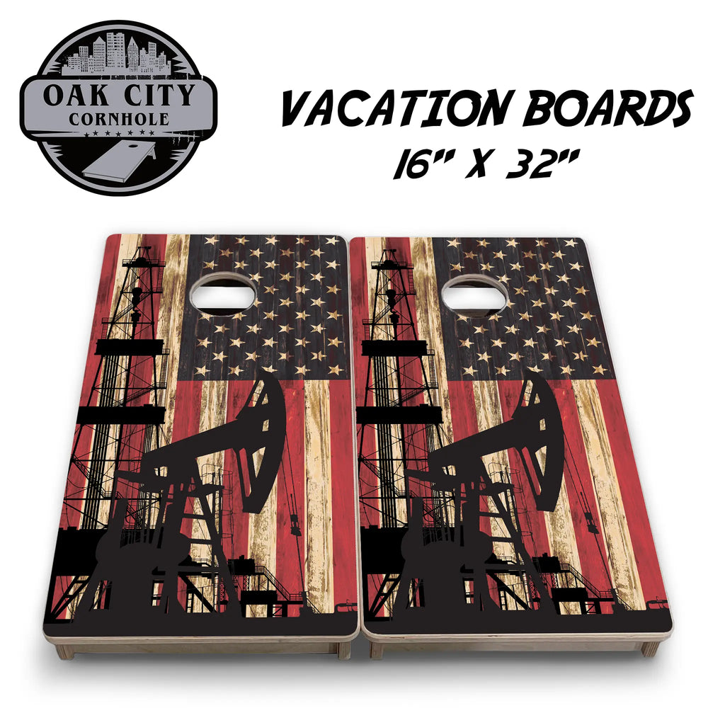 Oil Field Warrior American Roughneck Cornhole Boards from Oak City Cornhole, perfect for backyard gatherings, tailgates, or cornhole enthusiasts.