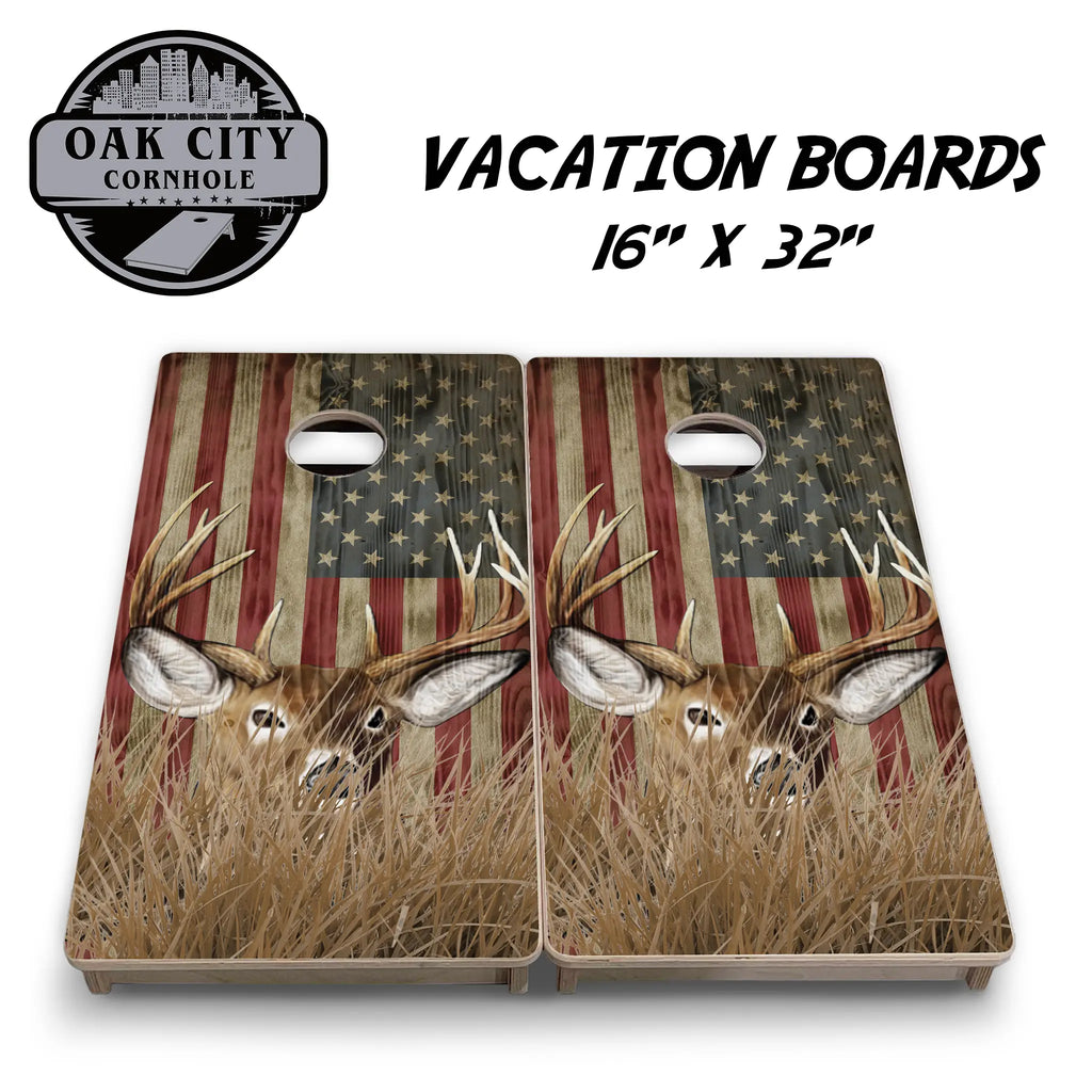 Patriots Pride Hidden Deer Cornhole Boards from Oak City Cornhole