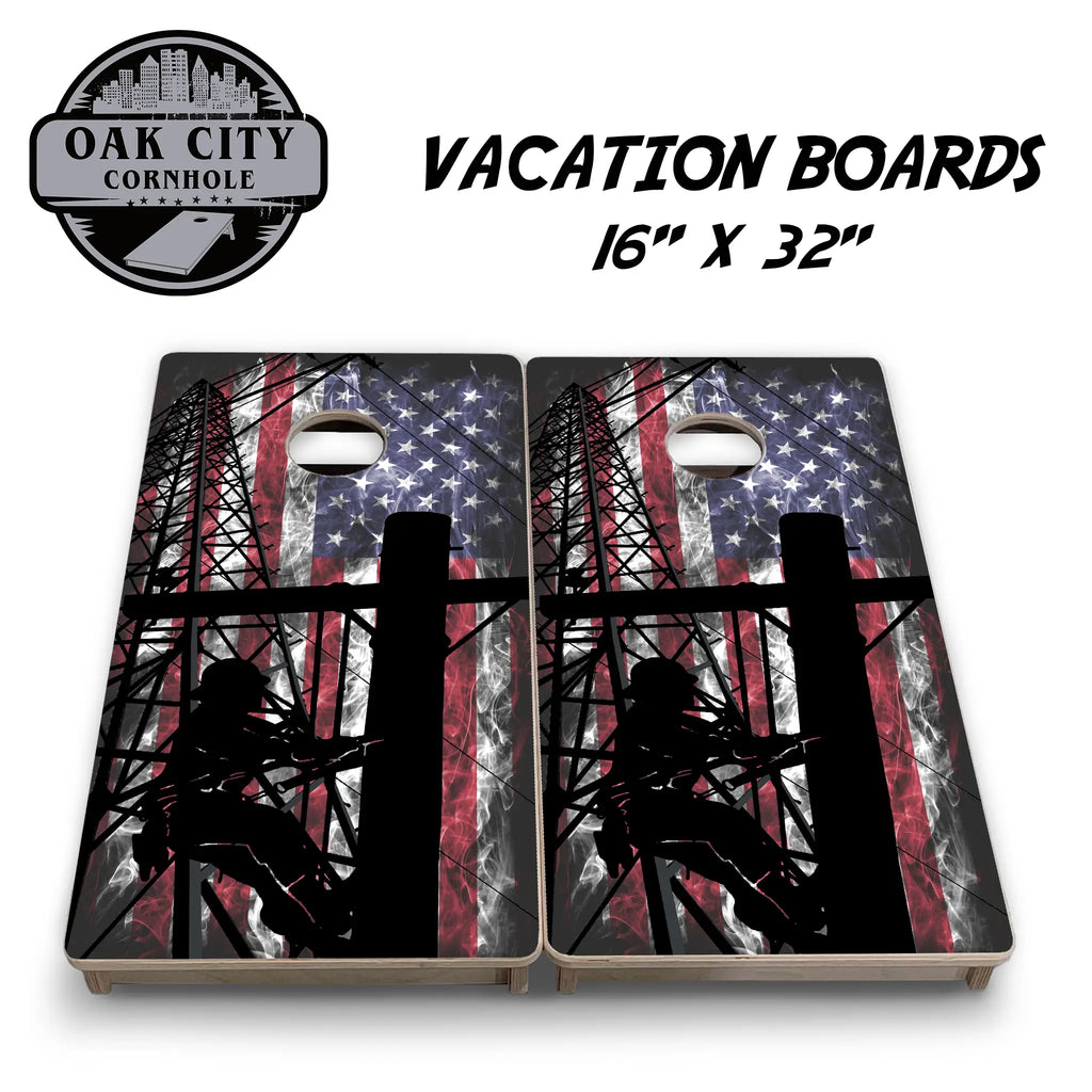 True American Grit Lineman Cornhole Boards from Oak City Cornhole