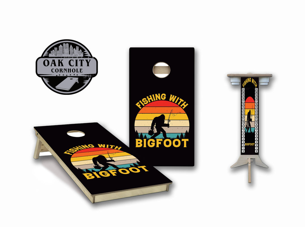 Fishing With Bigfoot Regulation Cornhole Boards - Oak City Cornhole