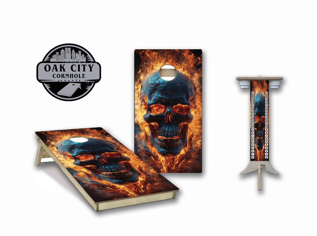 Skull on Fire 7 Regulation Cornhole Boards - Oak City Cornhole