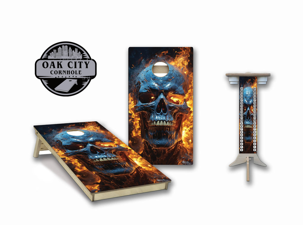 Skull on Fire 8 Regulation Cornhole Boards - Oak City Cornhole